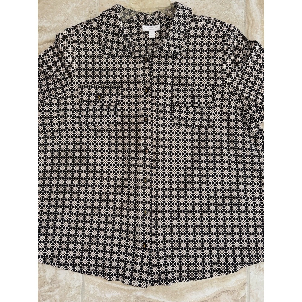Charter‎ Club Womens Shirt Geometric Boho Collared Long Sleeve Size 3X - Picture 2 of 8